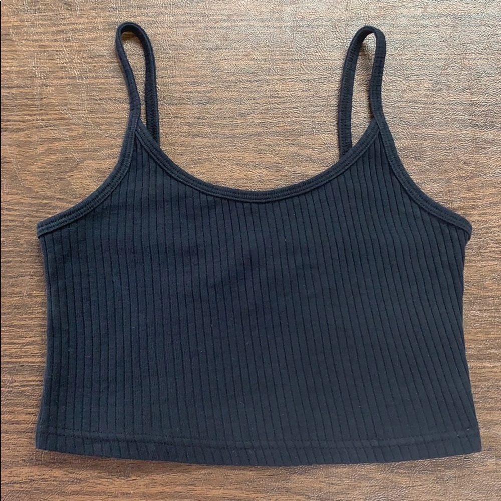 Topshop Black Ribbed Strappy Crop Top